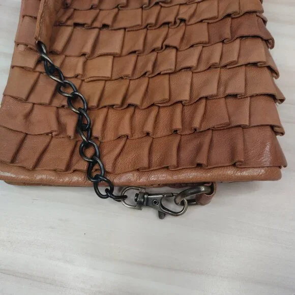 Akira Black Label Tan Leather Ruffled Clutch Purse w/Strap Small - Picture 4 of 13
